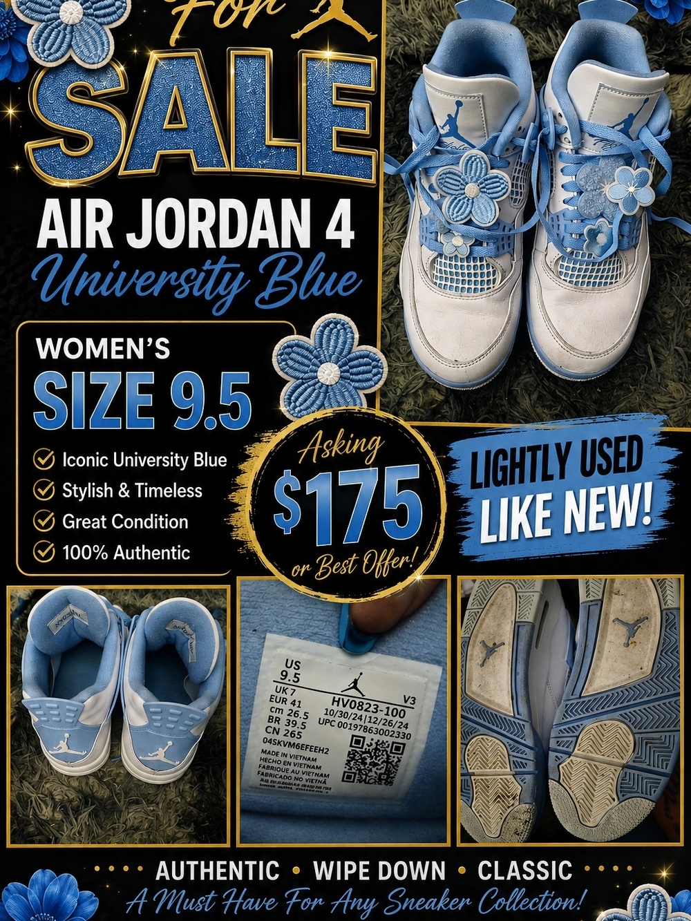 Jordan Air Jordan 4 Women’s Sneakers - University Blue & White
